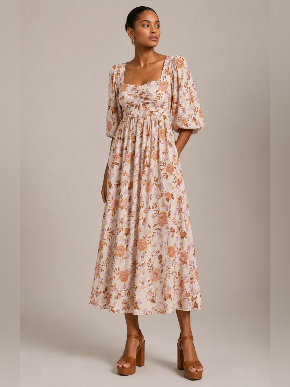Billabong NWT Floral Smocked Midi Cottagecore Puff Sleeve S‎ nap dress style
